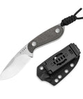 Buddy Fixed Blade Knife With 3 Inch D2 Steel Blade, Olive Green Micarta Handle, Compact EDC Knife With Sheath, 1081M1