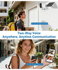 Man and woman using the Solar Powered Wireless Outdoor Security Camera Set 2 Pack 2.4GHz WiFi Motion Detection with phone apps for communication