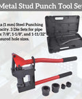 Manual Lever Sheet Metal Hole Punch Kit 20 Gauge With Dies 7/8 Inch 1-1/8 Inch And 1-11/32 Inch, red handles, carrying case