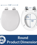Soft Close Toilet Seat With Brushed Nickel Hinges, Round, High Density Enameled Wood, White, No Slam, Never Loosen, STA-TITE Fastening System For A Snap Install And A Perfect Fit dimensions