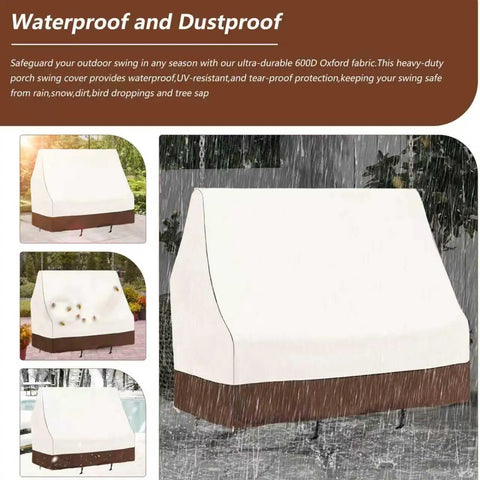 Waterproof 57 Inch Porch Swing Cover for All Weather Use Heavy Duty 600D Oxford Outdoor Swing Shield shown in rain