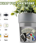 Stealth Mini Flower Pot Safe With Realistic Plant Deco and Key Lock Secret Stash Box for cash, keys, and cards storage.
