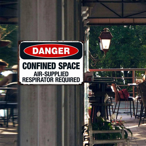Vintage Danger Confined Space Metal Sign 8x12 Inch Wall Decor For Garage Home Bar Kitchen Office Porch Dope Industrial Vibe Durable Metal Wall Art For Man Caves, wall-mounted