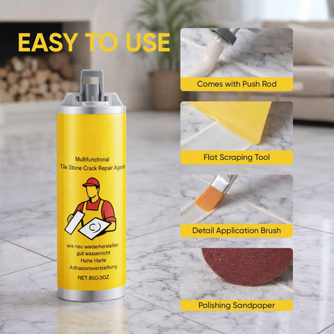 Fast-Setting Tile Repair Glue For Cracked Marble, Ceramic And Porcelain Tiles, Waterproof DIY Adhesive, 3 Oz with tools