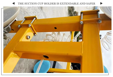 Close-up of extendable suction cup holder on Industrial Electric Glass Lifter Offering Hardcore Vacuum Suction Grips And Multi Cup Handles For Slick Curtain Wall Installations And No Sweat Job Sites.