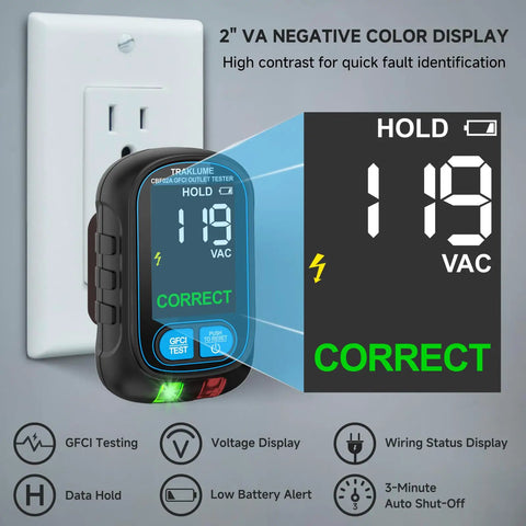 2 In 1 Circuit Breaker Finder With Non Contact Voltage Detection, GFCI Outlet Tester, LCD Display, showing 119V reading