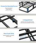 Heavy Duty King Size Box Spring Foundation With 5 Inch Low Profile Design And Beefy Steel Framework supporting U-shaped grives and protective rounded corners.