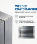 Close-up of Solid As A Rock Premium Heavy Duty 304 Stainless Steel Louvered Access Panel showing reinforced corners.