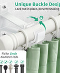 Heavy Duty White Curtain Rod Brackets Set Of 4 For One Inch Drapery Rods, showcasing unique buckle design and installation