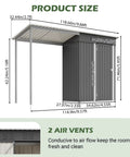 Waterproof 9.6 Ft By 2.3 Ft Storage Shed With Gazebo Porch 2-In-1 Lean-To Tool Storage Garden House dimensions and vents