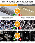 Comparison of Modern Wave Rectangular Crystal Raindrop Chandelier with Chrome Finish showing base, crystal, and metal wire differences.