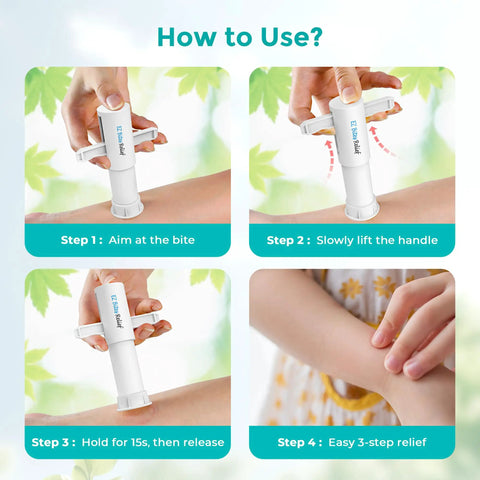 Bug Bite Suction Tool For Quick Relief From Mosquito Bites, Bee Stings, Wasps And Other Insects, Handy Camping And Hiking Insect Bite Relief Device With Easy Suction. 1-pack plastic tool in 4-step use guide