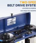 Belt drive system of 10 Inch Benchtop Drill Press with Variable Speed From 50 To 3000 RPM Cast Iron Table And Base, shown open.