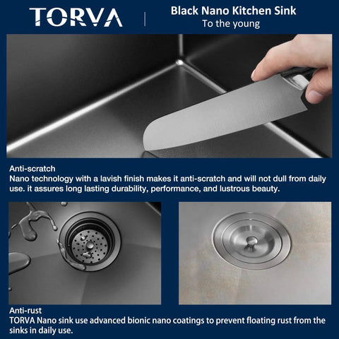 Anti-scratch features of 18 X 18 Inch Dope Drop-In Topmount Kitchen Sink With 16 Gauge Stainless Steel PVD Gunmetal Finish NanoTek Single Bowl And 9 Inch Deep Bar Prep Basin Dark Gray.
