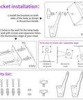 Bracket installation guide for 60W LED Black Light Bar With 60 LEDs, 120 Degree Flood Beam, showing parts list and steps.