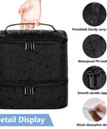 PU Leather Nail Polish Organizer Case With Built In Nail Lamp Holds 30 Plus Bottles And Mani Tools, shown with handle and zippers