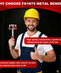 Worker holding onsite sheet metal bender and roller for roofing pros, showcasing build quality and angled roller features.