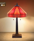 Vintage Tiffany Stained Glass Bedside Table Lamp 23 Inch Tall With 2 LED Bulbs 2700K E26 Cozy Glow For Bedroom Or Living Room