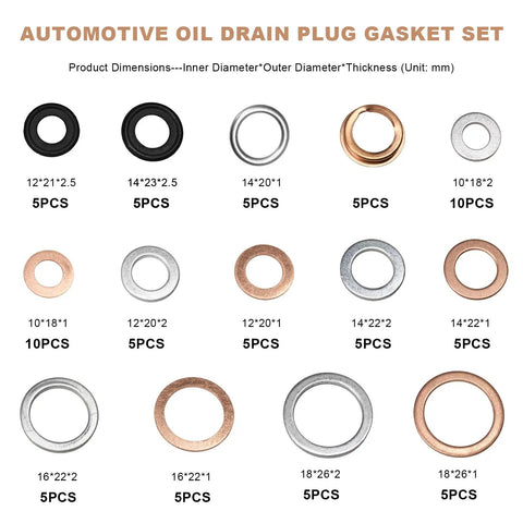 80 Pack Car Oil Drain Plug Crush Washers Set With 10mm 12mm 14mm 16mm 18mm Copper Gaskets For Tight Seals No Leak Universal