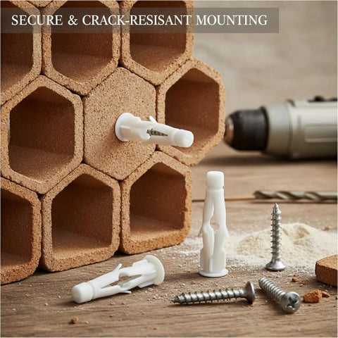 Heavy Duty Nylon Wall Plug And Screw Kit for drywall with expanding anchors in hollow brick, screws shown on wooden surface.