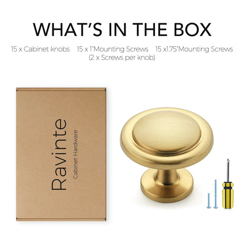 Slick Brushed Brass Solid Kitchen Cabinet Pulls And Round Drawer Knobs 15 Pack Heavy Duty Gold Hardware Quick Install Top Shelf Quality Upgrades That Bring Slick Modern Vibes To Every Home Space