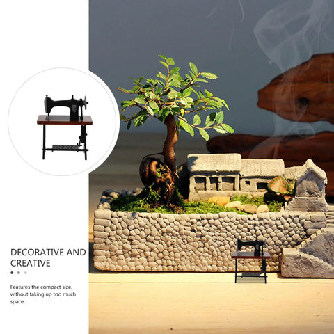 Authentic Vibes Rad Tiny 1/24 Scale Miniature Sewing Machine Dollhouse Replica And Home Decor Ornament Super Detailed tabletop accessory in a decorative setting.