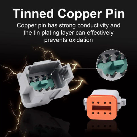 2 Pack 12 Pin Waterproof DT Connector Set With Male And Female Wires featuring tin plated copper pins for auto wiring.
