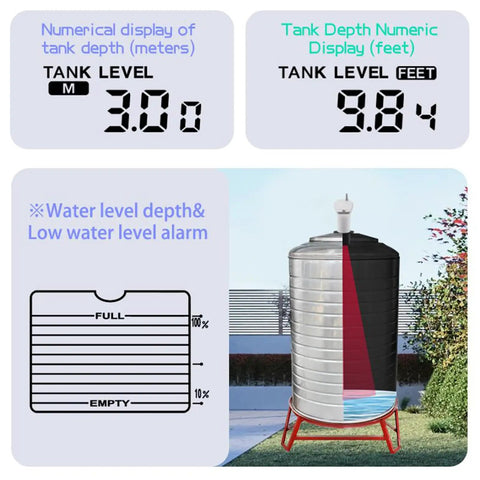 No Fuss Ultrasonic Water Level Monitor With Digital Readout And High Sensitivity Sensor display in home container setup