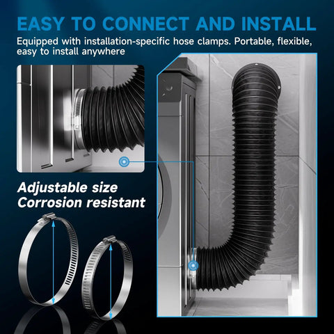 4 Inch Dryer Vent Hose 3 Ft Flexible Exhaust Duct With 2 Hose Clamps, easy installation in tight laundry spaces.