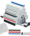 Heavy Duty Pro Grade Electromechanical Relay Pack Of 10 110V 120V AC DC HF41F 60 ZS 1NO 1NC 6 Amp SPDT With LED Indicator Socket Base DIN Rail Slotted UL Listed VDE Certified image showing relays and accessories