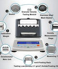 Top Shelf Gold Purity Tester Machine With Dead On Precision Density Meter For Jewelry Shops And Industrial Labs uses Archimedes Principle with display and parts.