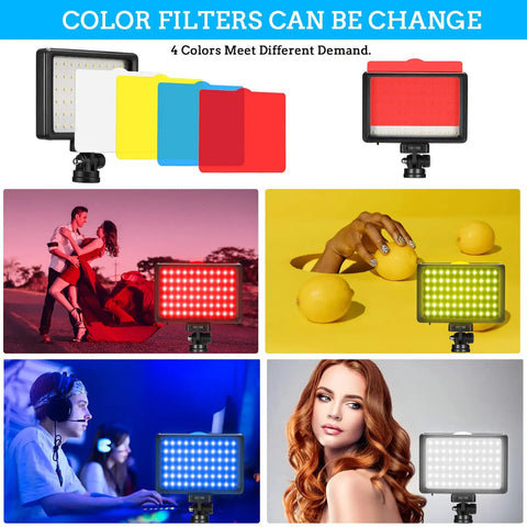 Two Pack USB LED Video Lights 5600K Dimmable With Mini Tripods And Color Filters for photo studio and creator use