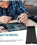 Man using anti static PCB tray storage rack for circuit boards, slip resistant bracket holder for safe electronics organization.
