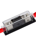ANL Fuse Block With Clear Cover And 300 Amp Fuse Holder For Secure Circuit Protection Universal Fuse Box For 0, 2, 4 Gauge Terminals Automotive Applications Heavy Duty Build Easy Install And Battery And Wiring Protection with red cable connected