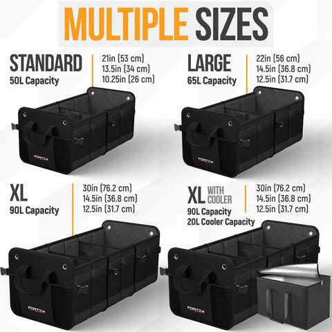 Trunk Organizer With Cooler For SUV And Car, Collapsible Multi Compartment Storage Box With Non Slip Bottom And Straps, multiple sizes