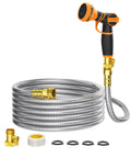 Stainless Steel Garden Hose 50ft 5/8 Inch No Kink Flexible Water Hose with 9 Pattern Spray Nozzle Lightweight Durable 304 Steel