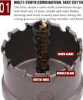 Ultimate Carbide Hole Saw Drill Set For Hard Metal And Stainless Steel With Multi Tooth Core Cutter Kit To Smash Through Tough Jobs Effortlessly In Your Garage Or Job Site For Serious Pros. multi-tooth cutter with inner, middle, and outer blades