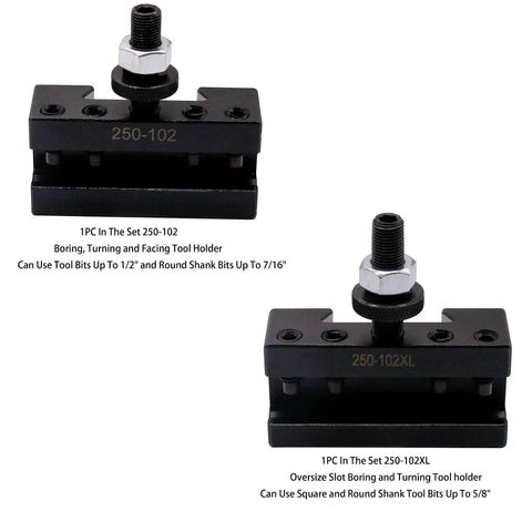 11 Piece Wedge Type Quick Change Lathe Tool Post Set For 6 To 12 Inch Swing, 250-102 and 250-102XL tool holders detail view