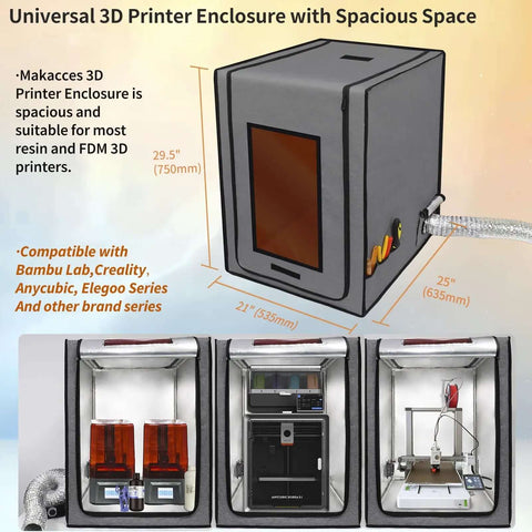 Pro Grade Ventilated Resin 3D Printer Enclosure with Fire Resistant Fabric for Elegoo Anycubic series, dimensions 25x21x29.5 inches