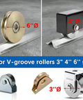 Heavy Duty Extra Wide 3.5-Inch V-Track For Sliding Gates, Universal Ground Track Kit In Galvanized Steel, Fits V-Groove Wheels, shown with rollers.