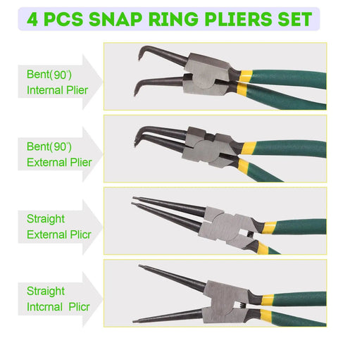 4-piece 7 Inch Heavy Duty Snap Ring Pliers Set For Retaining Rings Internal And External Removal With Straight Tips