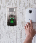 Waterproof Panel Cover For Access Control Keypad Controller With Weatherproof Doorbell Shield Tough As Nails Mount Heavy Duty Tempered Plastic Protection For Industrial And Office Environments. Transparent keypad cover on wall