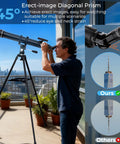High Powered 90mm Refractor Telescope For Adults With 900mm Focal Length, 36X To 270X Zoom on balcony with diagonal prism