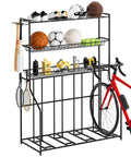 4 Bike Stand Slick Garage Organizer with 3 Tier Storage Rack for Indoor Bike Storage fits road mountain hybrid and fat tire bikes