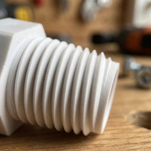 16 Pack Half Inch PVC Male Thread Nipples NPT Heavy Duty Male to Male Coupling Connectors for Home DIY Plumbing and Industrial Pipe Fittings, Premium White PVC Nipple Set close-up of white 1/2 inch PVC male-thread nipple
