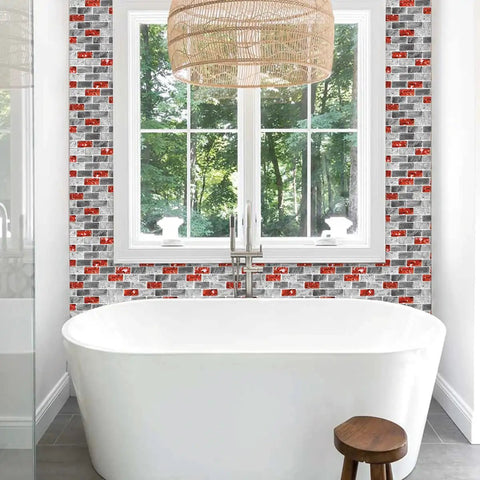 Bathroom with Red Marble Peel And Stick Backsplash Tiles For Kitchen And Bathroom 12 By 12 Inches 10 Sheets Self Adhesive Easy Install