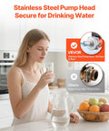 Woman drinking water with Real Deal Hot Water Recirculating Pump Featuring 10 Gpm Flow And 3 Speed Settings For Instant Home Comfort.