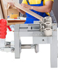 Heavy Duty Aluminum Alloy Dowel Jig Kit With Precision Drill Bits, showing clamp setup for accurate woodworking joins.