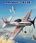 P51 Foam Glider RC Plane For Kids And Beginners, gray with red accents, 2.4GHz 3 Channel Remote, dimensions labeled