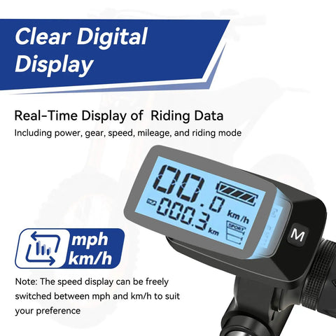 Ebike Throttle Kit With M Button For Tuttio Soleil01 Electric Dirt Bike And Tutto E Bike showing LED display and M button